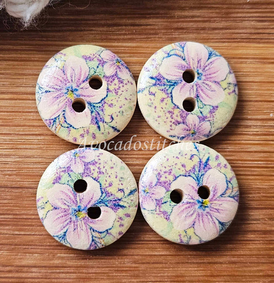 LAVENDER BLOOM / 15mm - 6 buttons / Wooden Buttons / Sewing Buttons