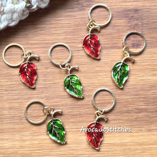 Clearance // LEAF - 6 pieces / Knitting Crochet Stitch Markers / Notions