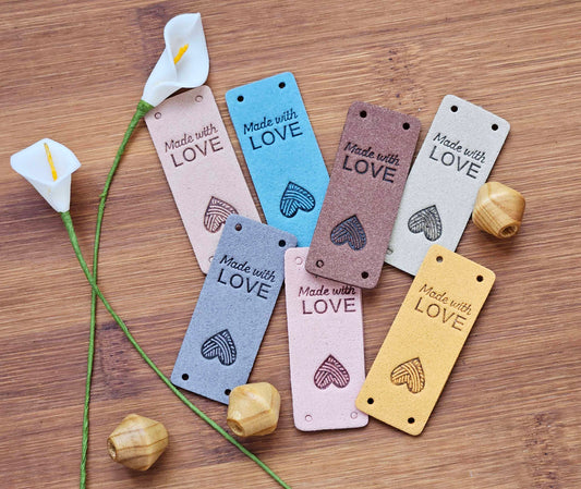 HANDMADE MADE WITH LOVE LABELS / Set of 5 / Faux Suede Labels / Handmade Tags / Garment Labels