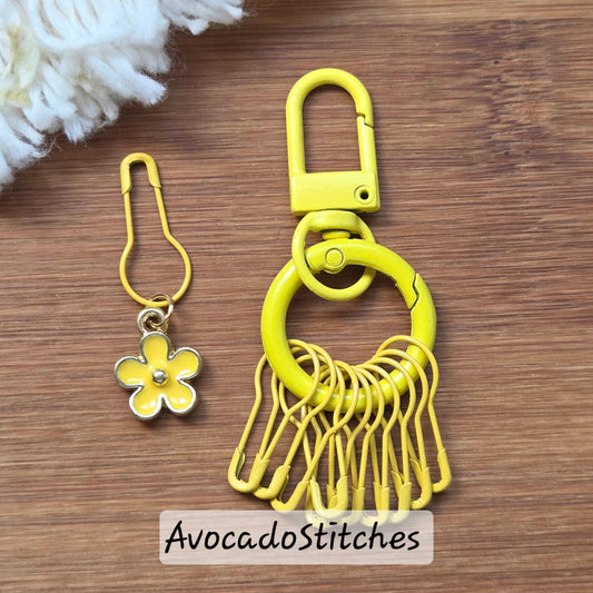 LEMON PETALS / Stitch Markers with Matching Holder & Bulb Pins / 12 pieces / Knitting Crochet Stitch Markers Set / Notions (#excl)