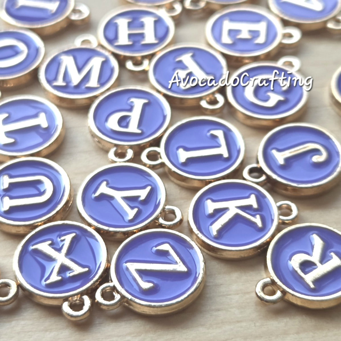 Purple Round Letter Charms / Whole Set A-Z / 26 pieces / Jewelry Making