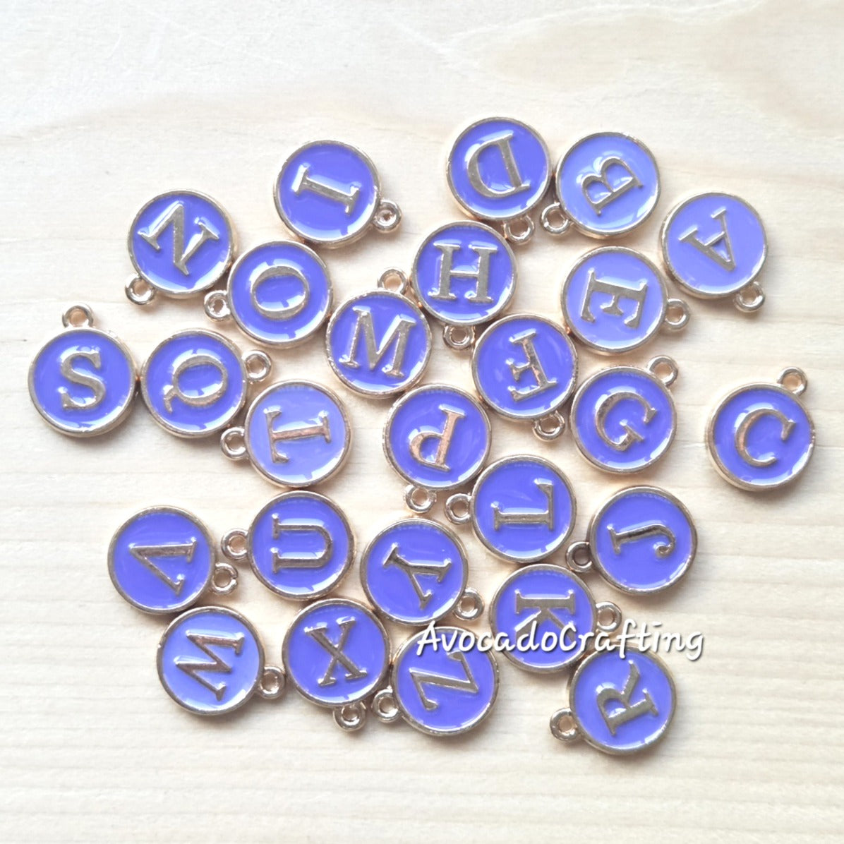 Purple Round Letter Charms / Whole Set A-Z / 26 pieces / Jewelry Making