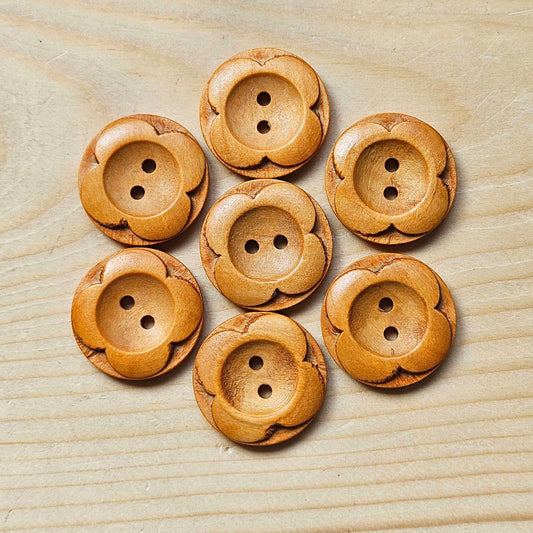 VINTAGE FLOWER Round 2-HOLE Light Brown / 25mm - 6 buttons / Wooden buttons / Sewing Buttons