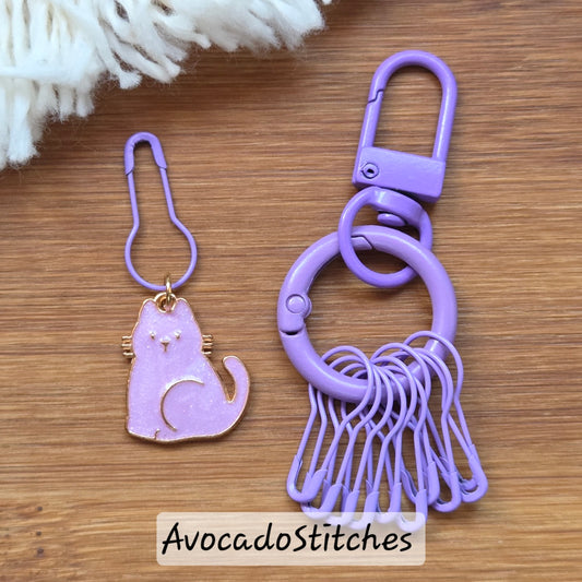 LILAC PAWS / Stitch Markers with Matching Holder & Bulb Pins / 12 pieces / Knitting Crochet Stitch Markers Set / Notions (#excl)