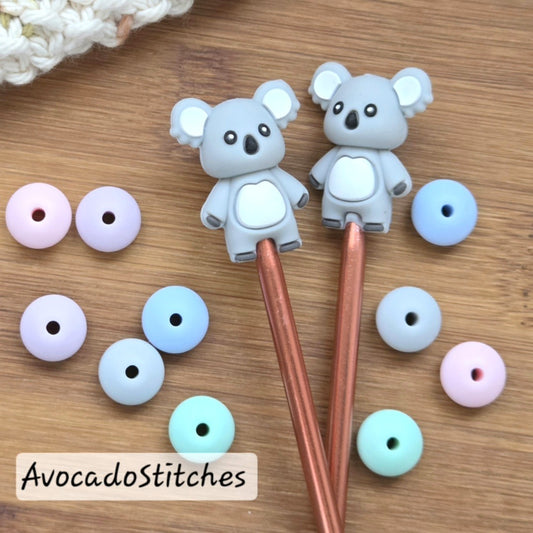 LITTLE BABY KOALA Stitch Stoppers / Knitting Needle Toppers / Point Protection / Notions