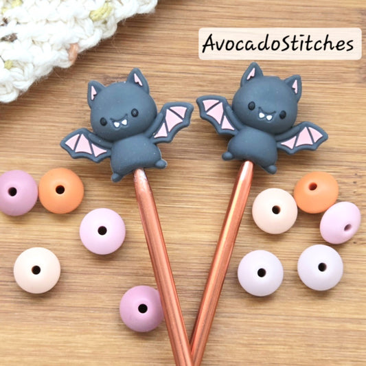 LITTLE GREY BAT Stitch Stoppers / Knitting Needle Toppers / Point Protection / Notions