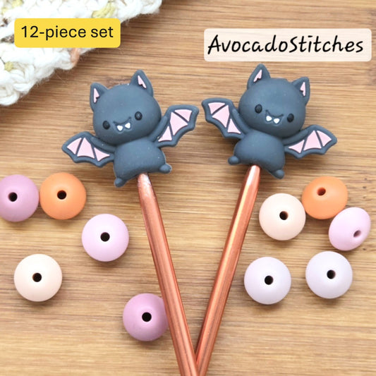 LITTLE GREY BAT Stitch Stoppers / Knitting Needle Toppers / Point Protection / Notions