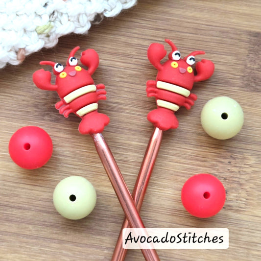 LITTLE RED LOBSTER Stitch Stoppers / Knitting Needle Toppers / Point Protection / Notions