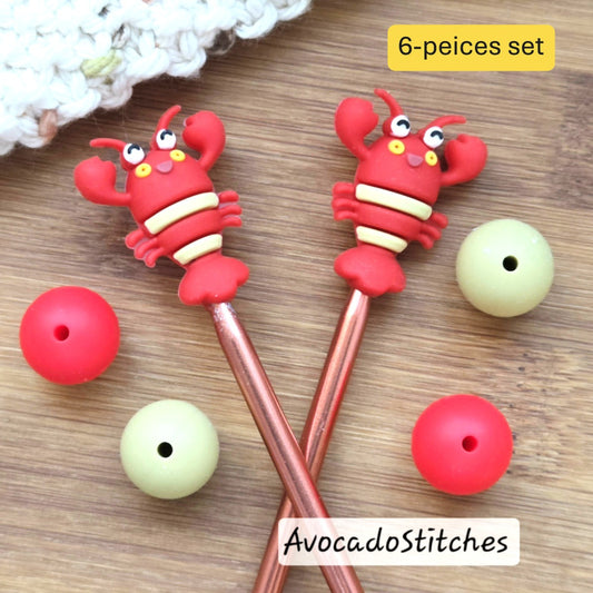 LITTLE RED LOBSTER Stitch Stoppers / Knitting Needle Toppers / Point Protection / Notions