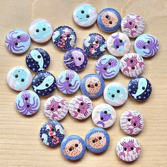 Little Sea Friends / Wooden Buttons / 15mm (Set of 8)