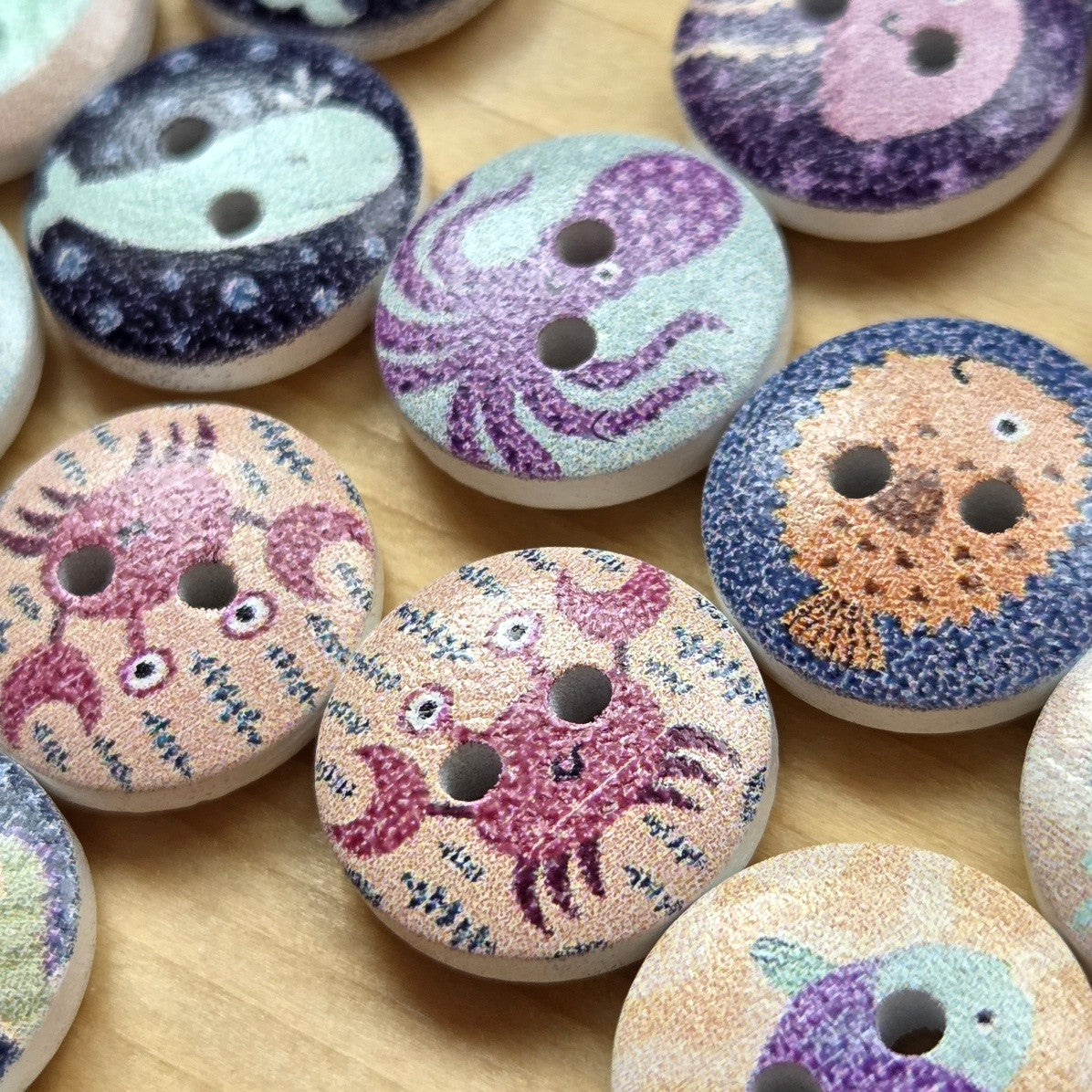 Little Sea Friends / Wooden Buttons / 15mm (Set of 8)