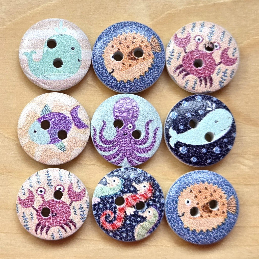 Little Sea Friends / Wooden Buttons / 15mm (Set of 8)