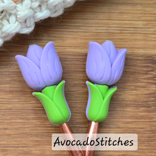 LITTLE VIOLET TULIP Stitch Stoppers / Knitting Needle Toppers / Point Protection / Notions