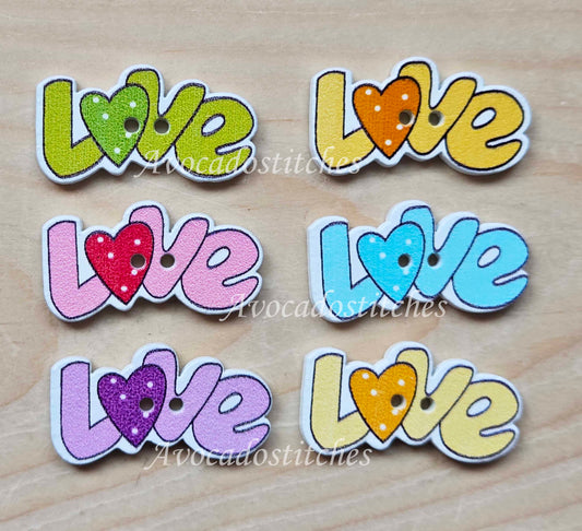 LOVE / 30*9mm / 8 buttons / Wooden Buttons / Sewing Buttons