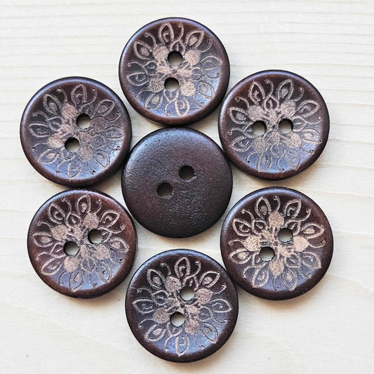 AvoDesigns MAGIC FLORAL / Umber Brown 2-Hole Wooden Buttons / 20mm (Set of 6)