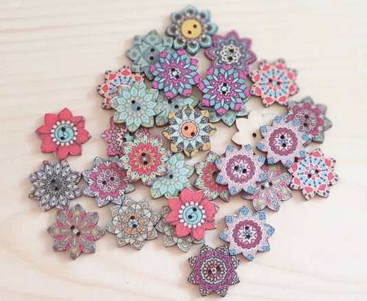 MANDALA STARFLOWERS / 20mm / Wooden Buttons / Sewing Buttons