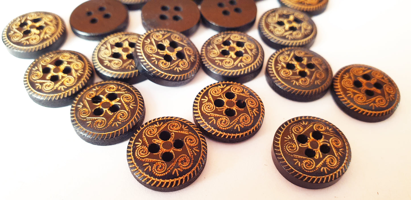 MANDALA 4-HOLE / 15mm / Wooden Buttons / Sewing Buttons