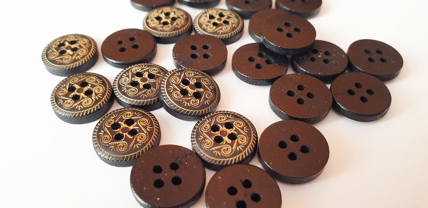 MANDALA 4-HOLE / 15mm / Wooden Buttons / Sewing Buttons