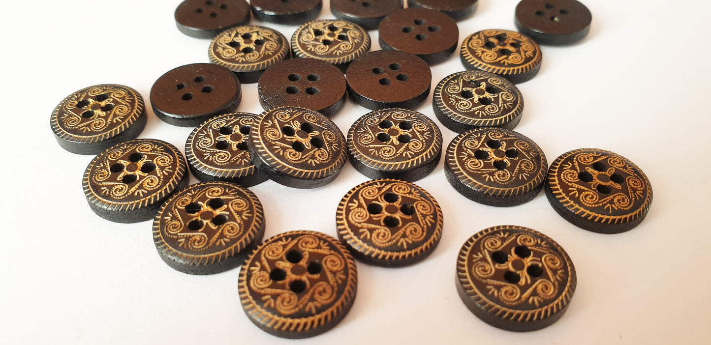 MANDALA 4-HOLE / 15mm / Wooden Buttons / Sewing Buttons