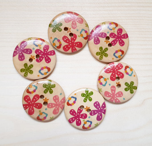 MIXED BABY STARFLOWERS / 30mm - 6 buttons / Wooden Buttons / Sewing Buttons