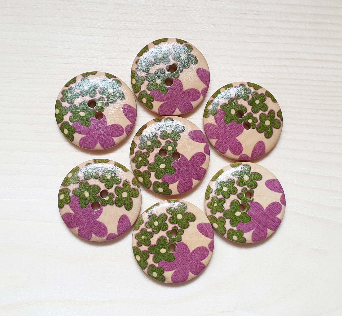 MOM & BABY FLOWERS (Purple) / 30mm -  6 buttons / Wooden Buttons / Sewing Buttons