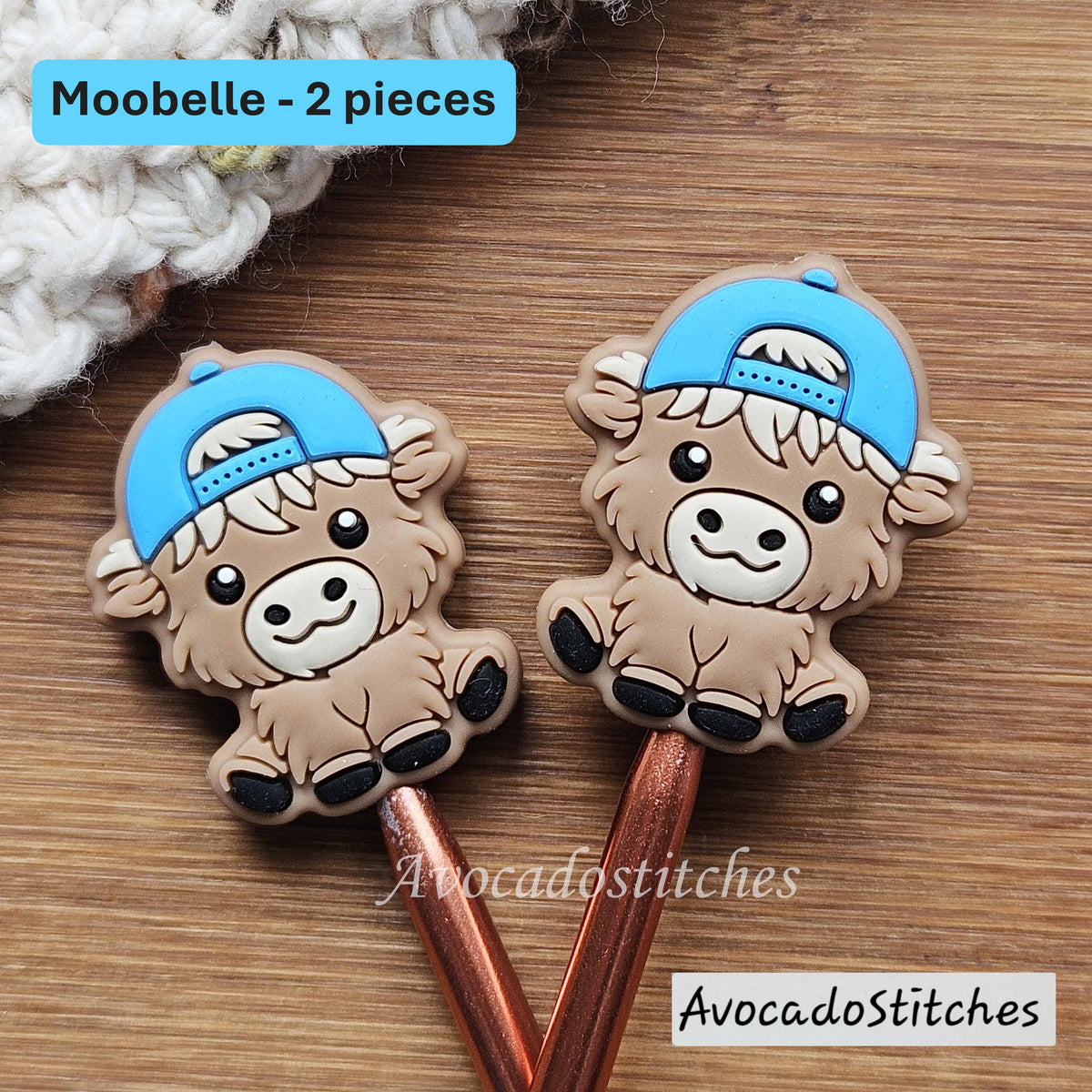 MOOBELLE BLUECAP Stitch Stoppers / Knitting Needle Toppers / Notions