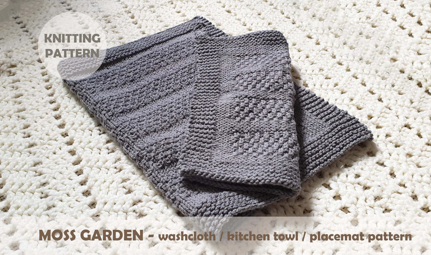 MOSS GARDEN WASHCLOTH KITCHEN TOWERL PLACEMAT (Digital Knitting Pattern) / Simple Pattern /  Digital Knitting Pattern