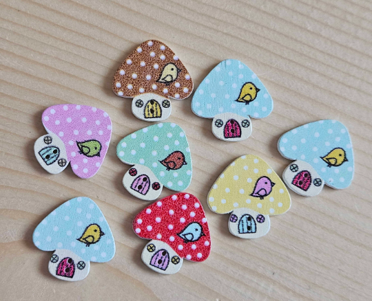 MUSHROOM HOUSE / 24*24mm / Wooden Buttons / Sewing Buttons