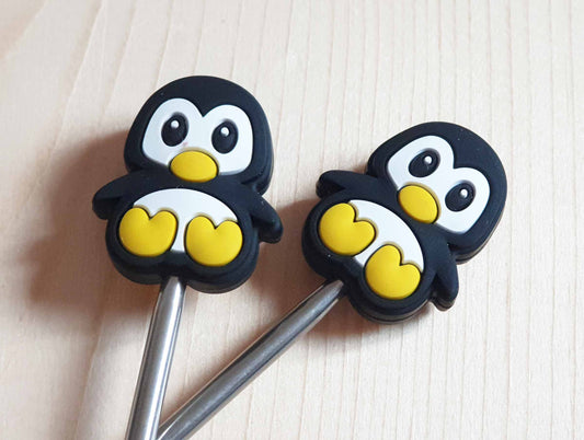 MACARONI PENGUIN STITCH STOPPERS / Knitting Needle Stoppers / Point Protection / Notions