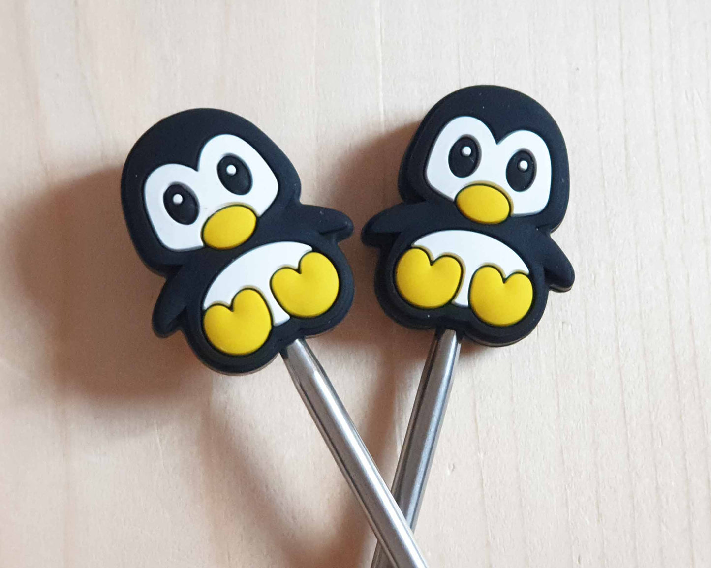 MACARONI PENGUIN STITCH STOPPERS / Knitting Needle Stoppers / Point Protection / Notions