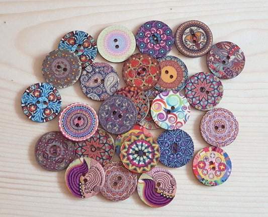 MANDALA ART / 25mm - 8 buttons / Wooden Buttons / Sewing Buttons