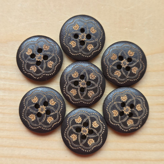 Mandala Gold / Dark Brown Wooden Buttons / 18mm (Set of 6)