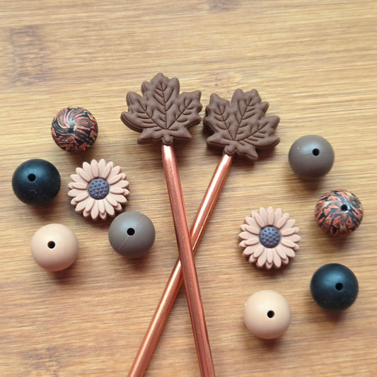 MAPLE AUTUMN Stitch Stoppers / 12 pieces / Knitting Needle Toppers / Notions