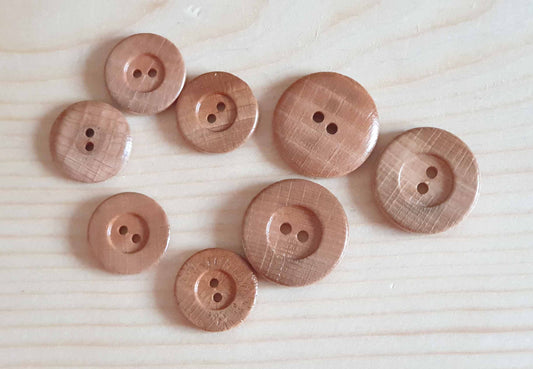 MADE IN ITALY Thick Edge Maple Wooden Buttons — 2-Hole Sewing Buttons 18-23mm