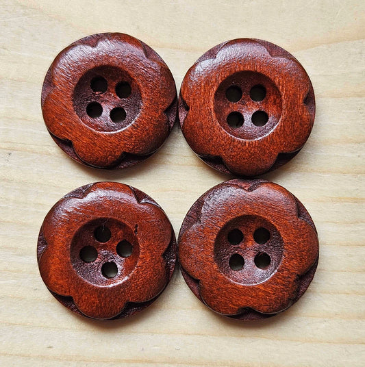 VINTAGE FLOWER Round Maroon Brown / 18mm - 6 buttons / Wooden buttons / Sewing Buttons