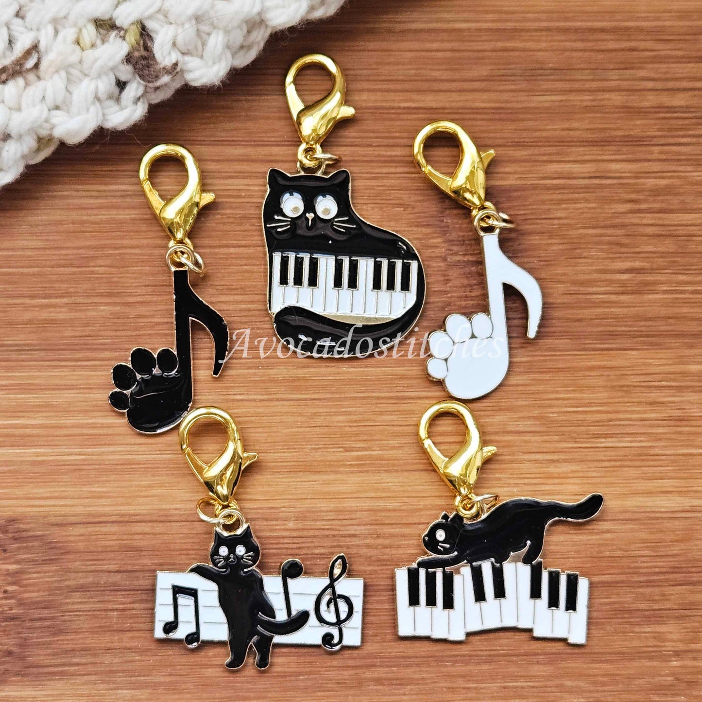 MEOWZART KEYS - 5 pieces / Knitting Crochet Stitch Markers / Notions