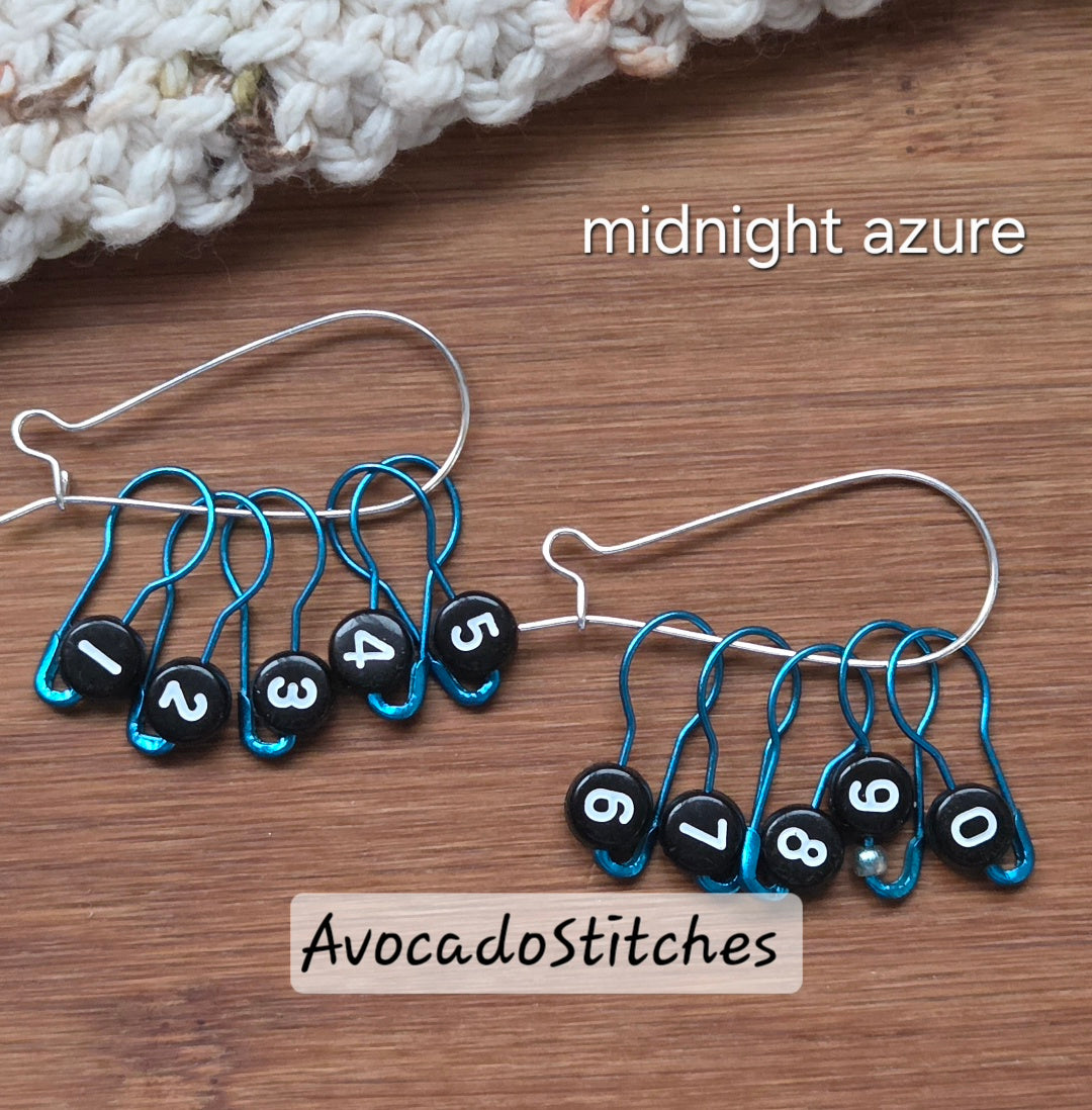 METALLIC BLACK BEAUTIES / Set of 12 / Numbered Bulb Pins Stitch Marker Set / Crochet Knitting Stitch Markers / Notions