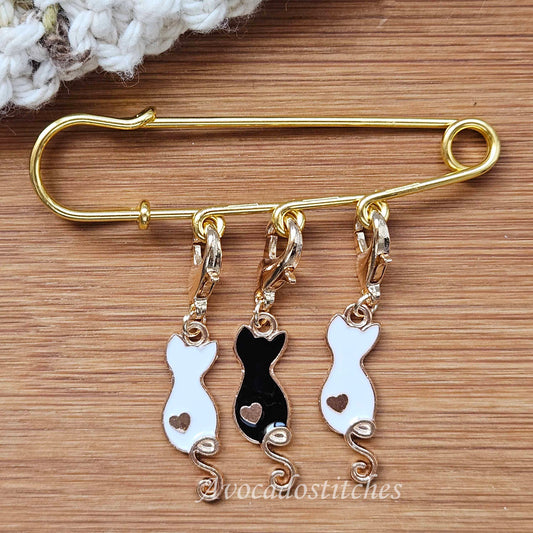 MIDNIGHT & MOON – Stitch Marker and Holder Set / Set of 4 / Shawl Scarf Pin Brooch / Knitting Crochet Notion