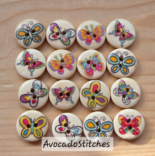 MINI FLUTTERS / 15mm - 8 buttons / Wooden Buttons / Sewing Buttons