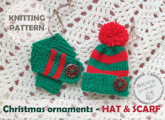 HAPPY HOLIDAYS (Digital Knitting Pattern) / Christmas Ornament Pattern / Hat & Scarf Knitting pattern / Digital Knitting Pattern