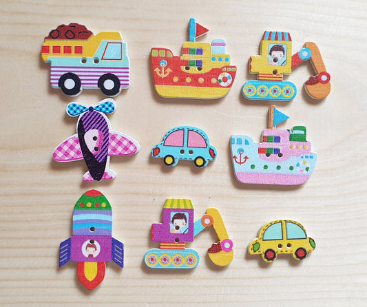 VEHICLES / Wooden Buttons / Sewing Buttons