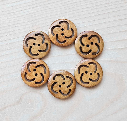 MORNING GLORY / 20mm - 6 buttons / Wooden Filigree Buttons / Flower Buttons / Sewing Buttons