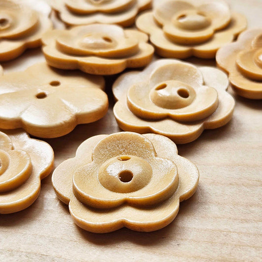 VINTAGE FLOWER Multi-Petal Beige / 25mm - 6 buttons / Wooden buttons / Sewing Buttons