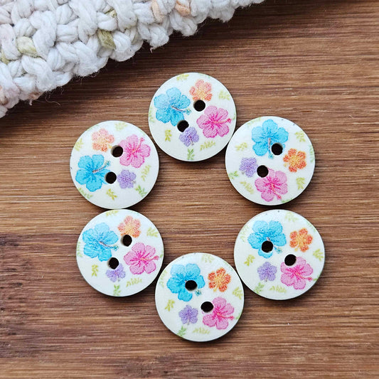 Clearance // BABY HIBISCUS / Wooden Buttons / 15mm (Set of 6)