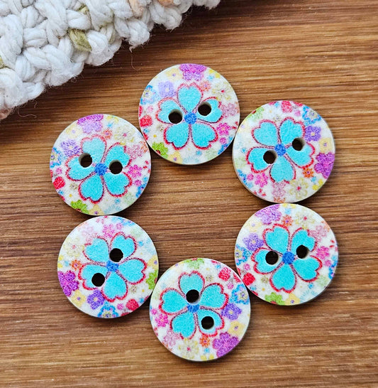 Clearance // BLUE 5 PETALS / Wooden Buttons / 15mm (Set of 8)
