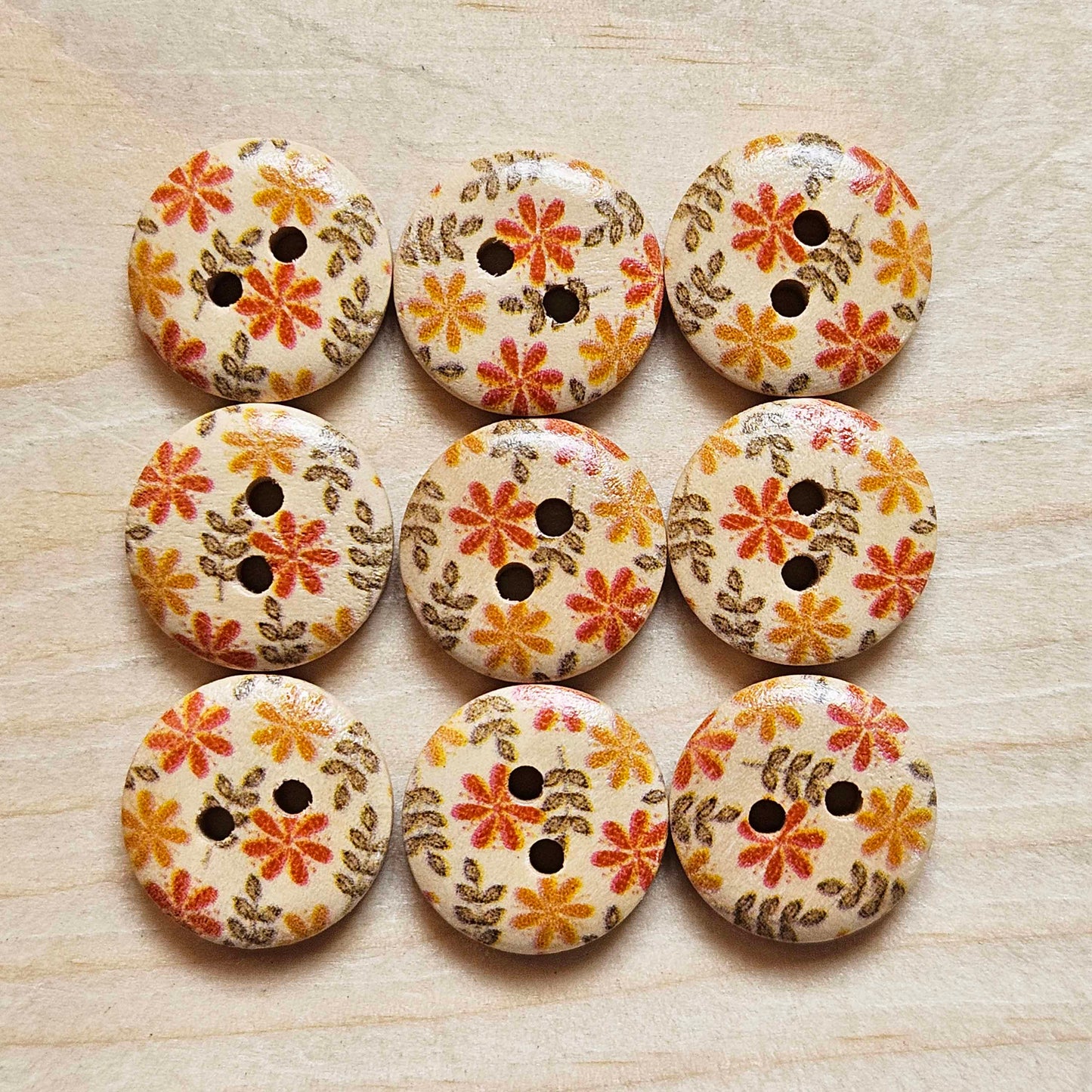 FERN FLOWERS / Wooden Buttons / 15mm (Set of 8)