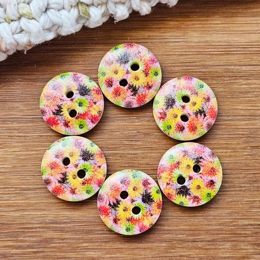 Clearance // RAINBOW DAISIES / Wooden Buttons / 15mm (Set of 6)