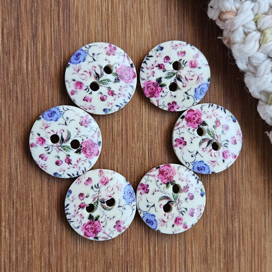 ROSE BLOSSOM / Wooden Buttons / 15mm (Set of 8)