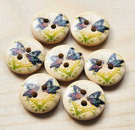 BUTTERFLY SISTERS / 15mm - 8 buttons / Wooden Buttons / Sewing Buttons (muliflower series)