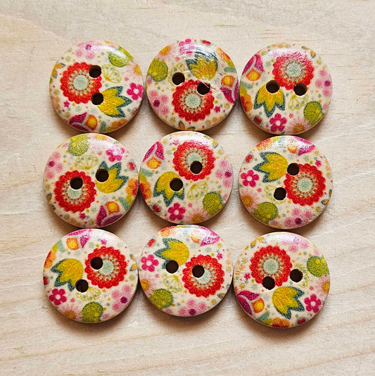 FLOWERBED / 15mm - 8 buttons / Wooden Buttons / Sewing Buttons (muliflower series)